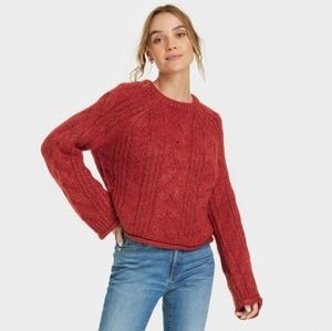 Cable Knit Crewneck Pullover Sweater - Universal Thread Red